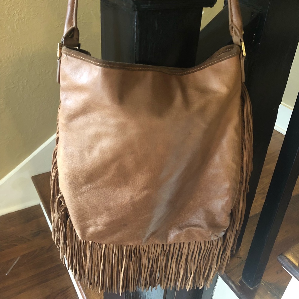 Tan Fringe Tory Burch Tote